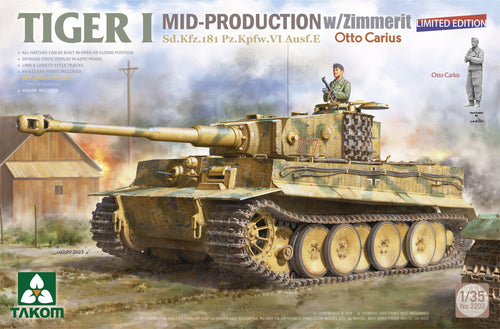 1/35 Tiger I Mid-Production w/Zimmerit Sd.Kfz.181 Pz.Kpfw.VI Ausf.E Otto Carius (Limited edition) - Hobby Sense