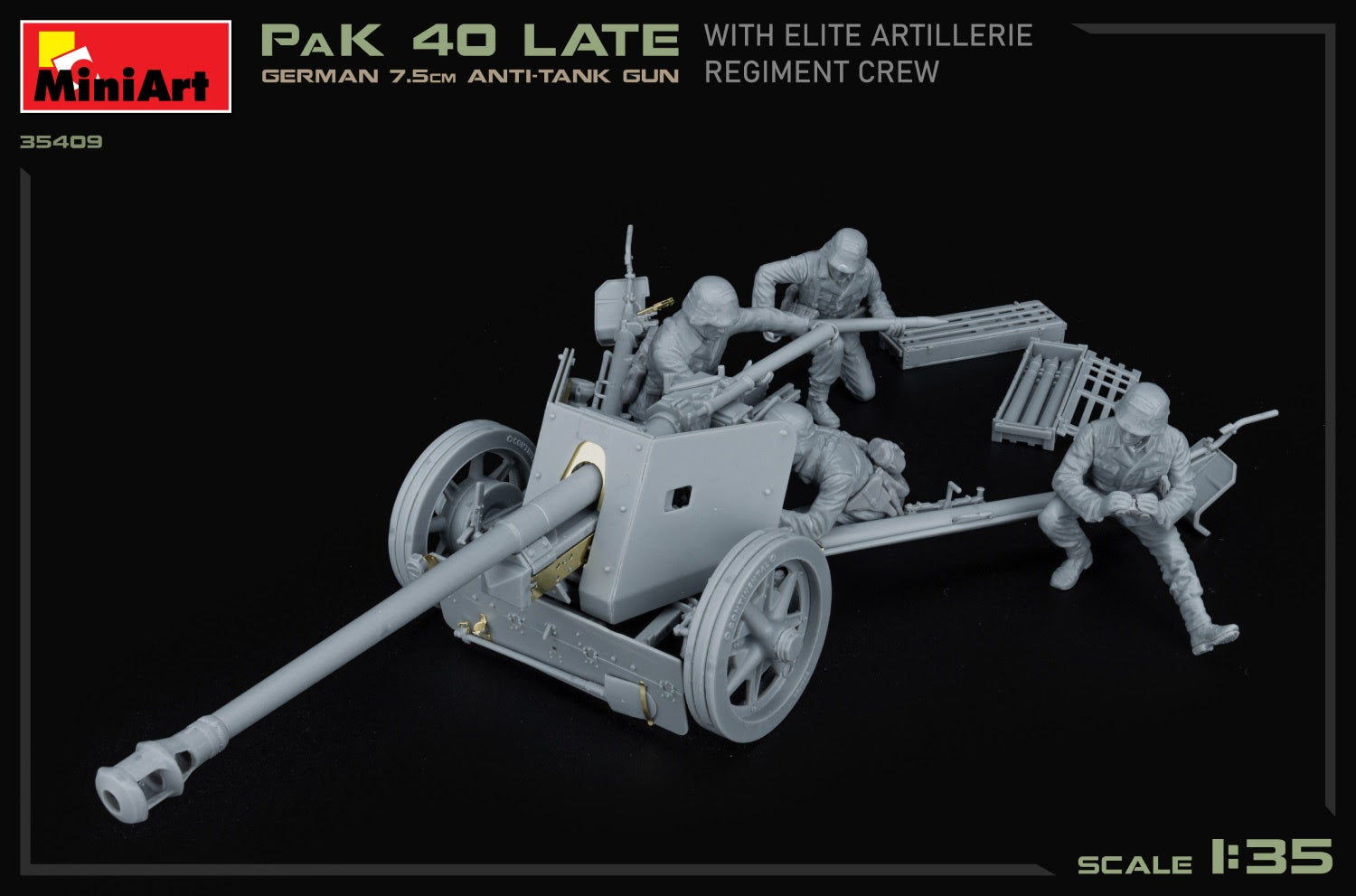 1/35 German 7.5cm Anti-Tank Gun PaK 40 Late w/Elite Artillerie Regiment Crew - Hobby Sense