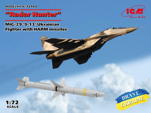 1/72 Radar Hunter MiG29 '9-13' Ukrainian Fighter with HARM Missiles - Hobby Sense