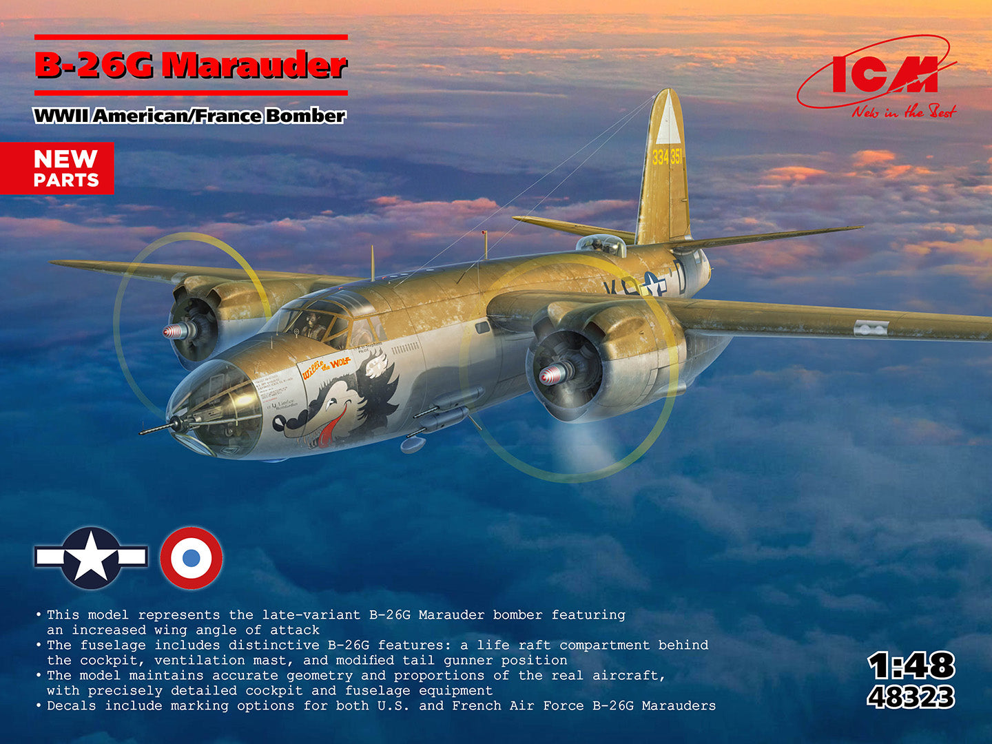 1/48 B26G Marauder WWII American/French Bomber - Hobby Sense