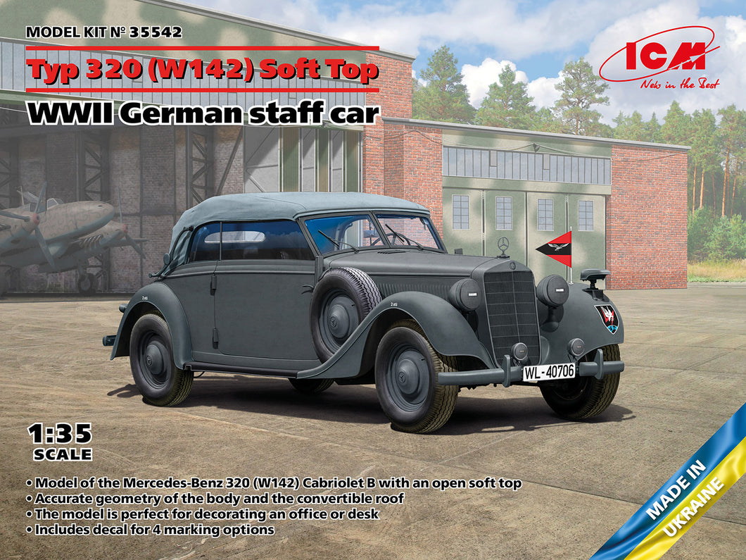 1/35 Typ 320 (W142) Cabriolet Soft Top, WWII German Staff Car - Hobby Sense