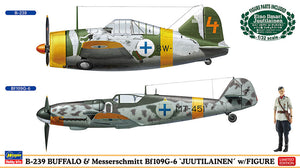 1/72 B239 Buffalo & Messerschmitt Bf109G-6 “Juutilainen” W/Figure (2 Kits In The Box) - Hobby Sense
