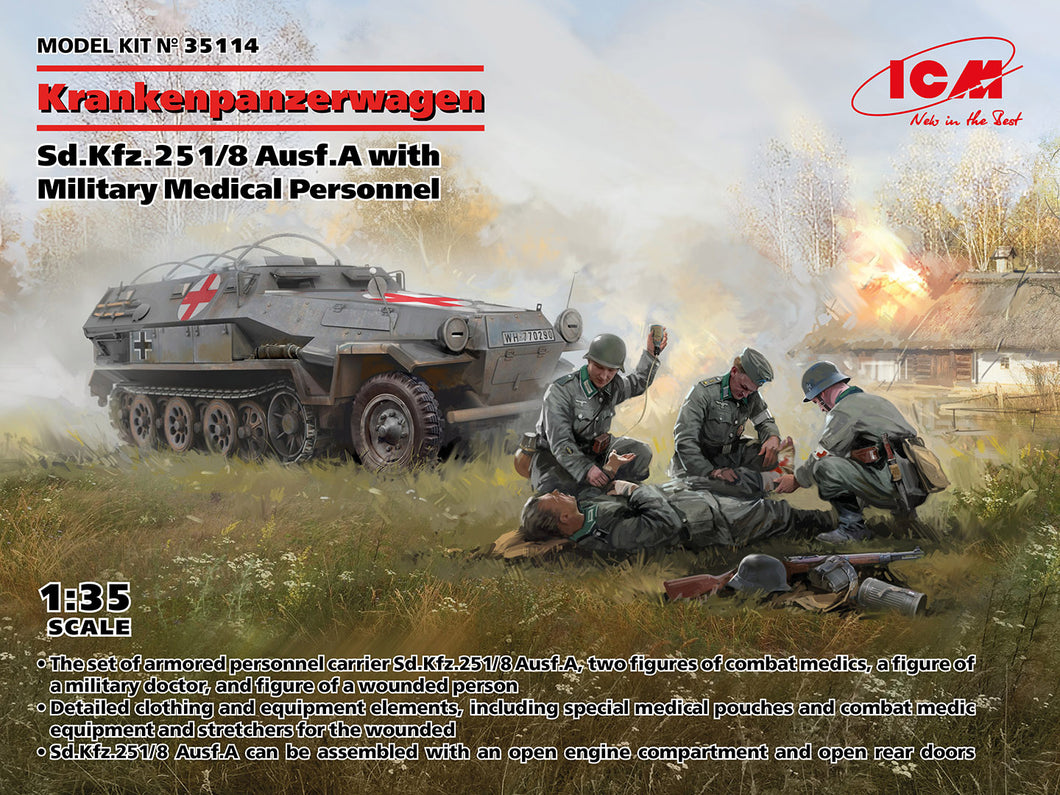 1/35 Krankenpanzerwagen Sd.Kfz.251/8 Ausf.A , WWII German Ambulance with Military Medical Personnel - Hobby Sense