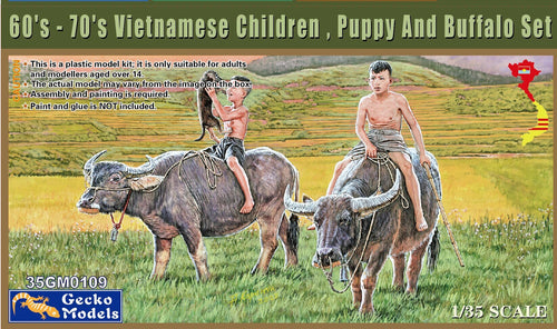 1/35 60's-70's Vietnamese Children, Puppy And Buffalo Set - Hobby Sense