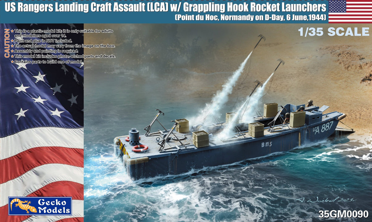 1/35 US Rangers Landing Craft Assault (LCA) w/Grappling Hook Rocket Launchers, D-day Normandy, 6th June 1944 - Hobby Sense