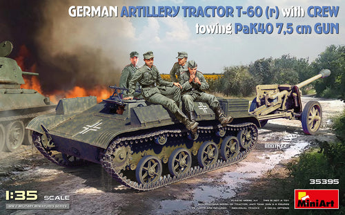 1/35 German Artillery Tractor T-60(r) & Crew Towing PaK40 Gun