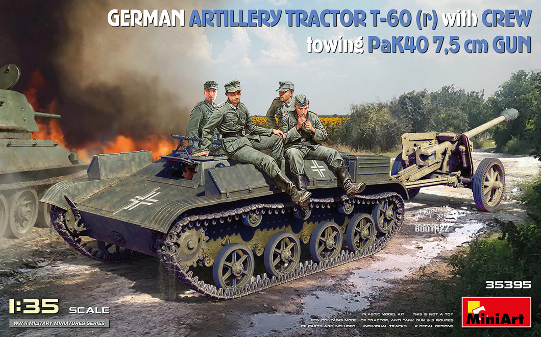 1/35 German Artillery Tractor T-60(r) & Crew Towing PaK40 Gun - Hobby Sense