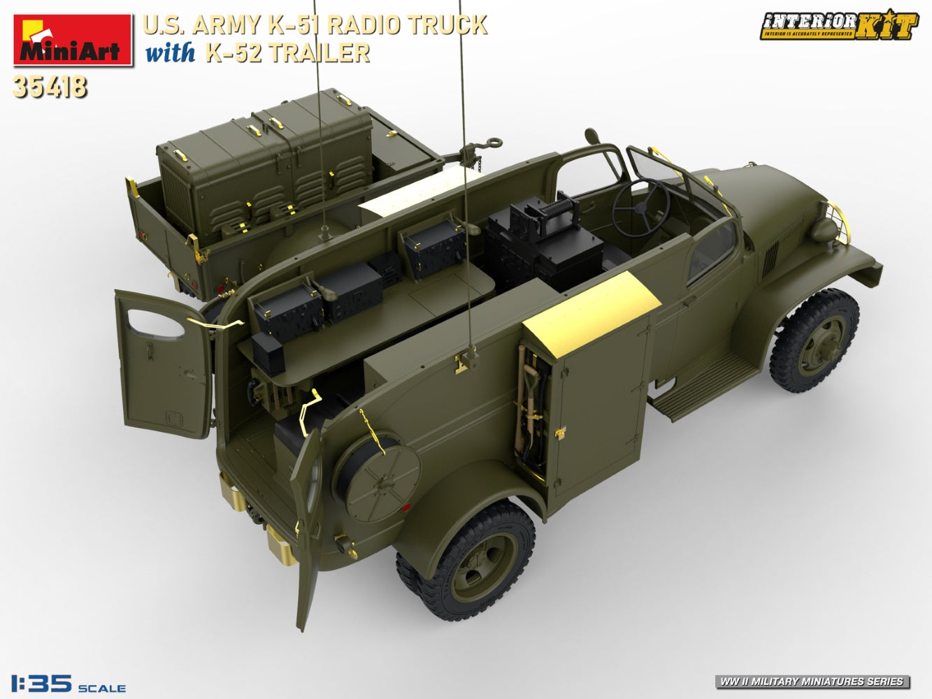 1/35 US Army K51 Radio Truck with K-52 Trailer. Interior Kit - Hobby Sense