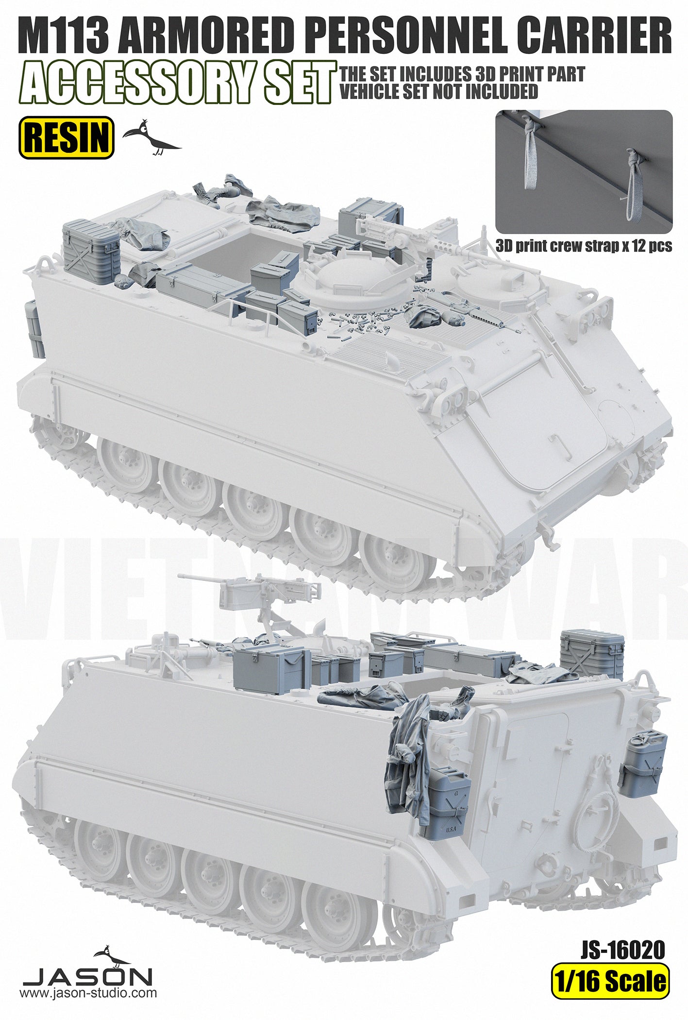 1/16 M113 Armored Personnel Carrier Accessory Set, RESIN+3D, Vehicle NOT Included - Hobby Sense