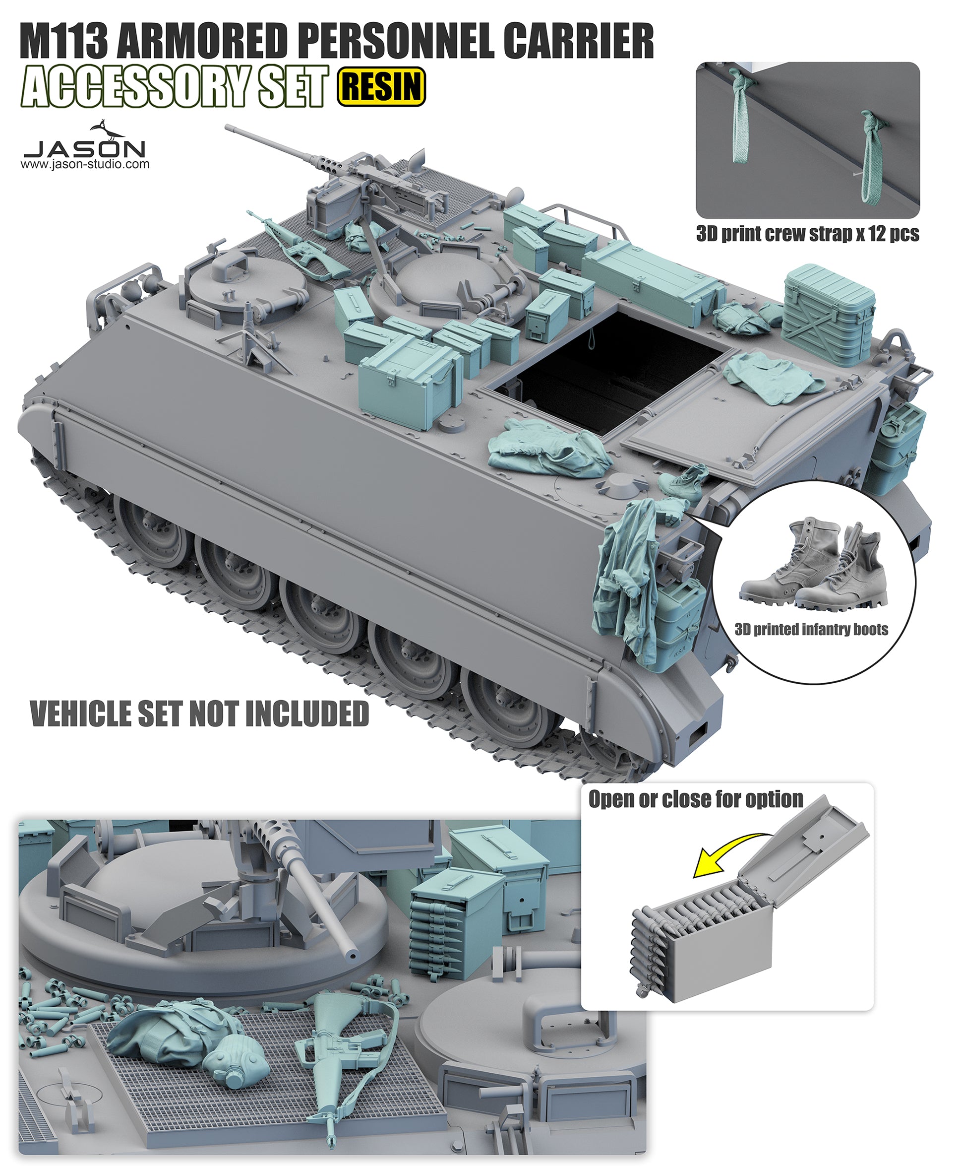 1/16 M113 Armored Personnel Carrier Accessory Set, RESIN+3D, Vehicle NOT Included - Hobby Sense