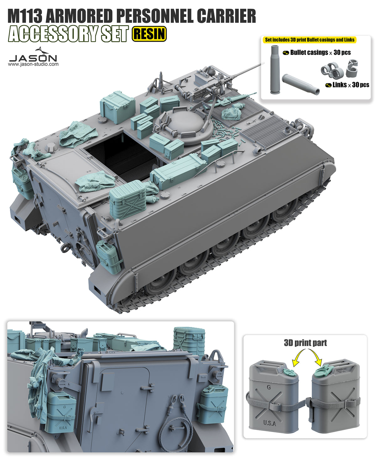 1/16 M113 Armored Personnel Carrier Accessory Set, RESIN+3D, Vehicle NOT Included - Hobby Sense
