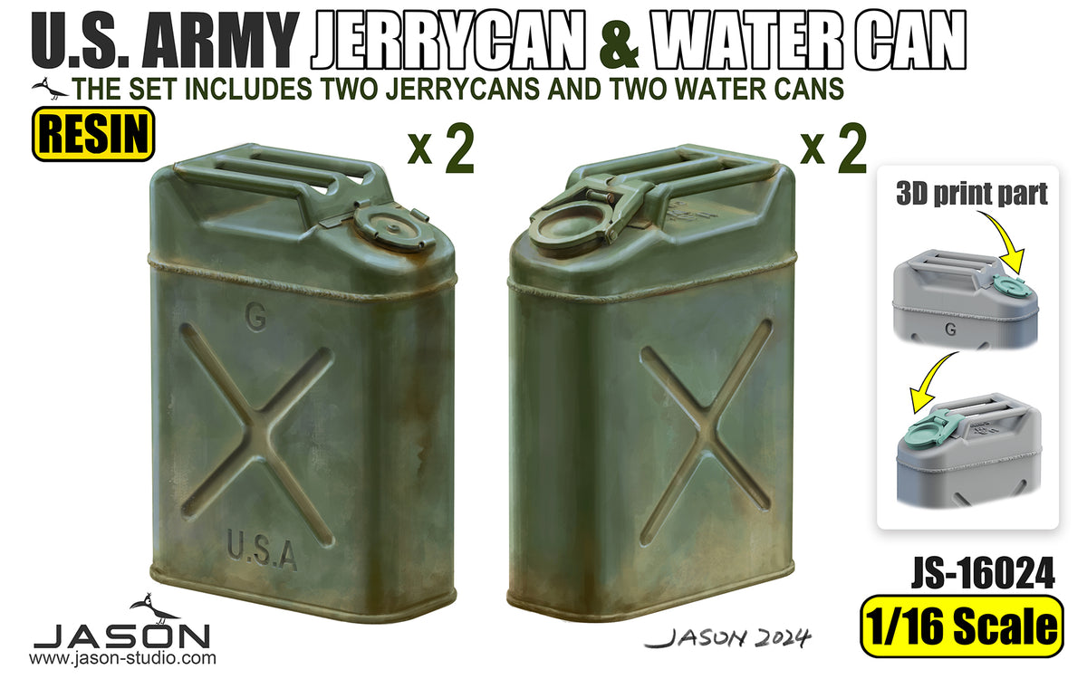 1/16 U.S. Army Jerrycan and Water Can (2 of each), Resin  +3D Printed - Hobby Sense