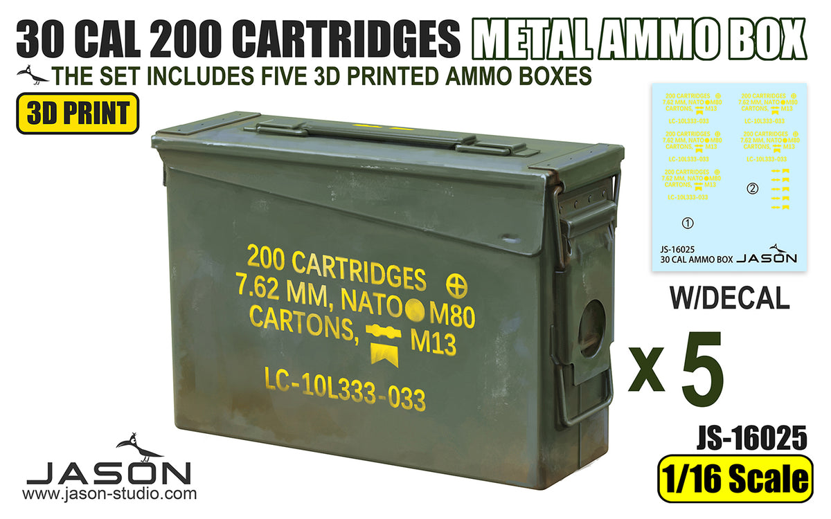 1/16 30 Cal. 200 Cartridges Metal Ammo Box (x5) 3D Printed - Hobby Sense