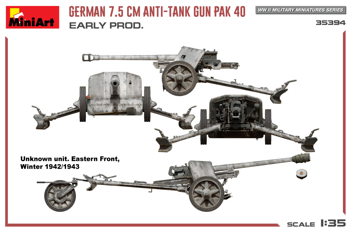 1/35 German 7.5cm Anti-Tank Gun PaK 40. Early Prod. - Hobby Sense