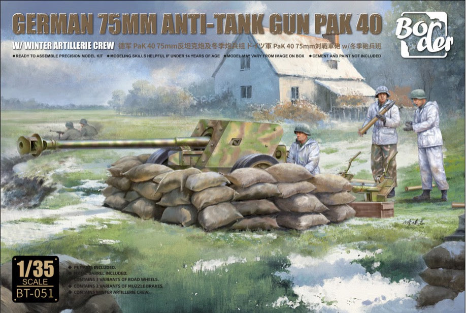 Border 1/35 German 7.5cm Anti-Tank Gun PaK 40 w/Winter Artillery Crew - Hobby Sense