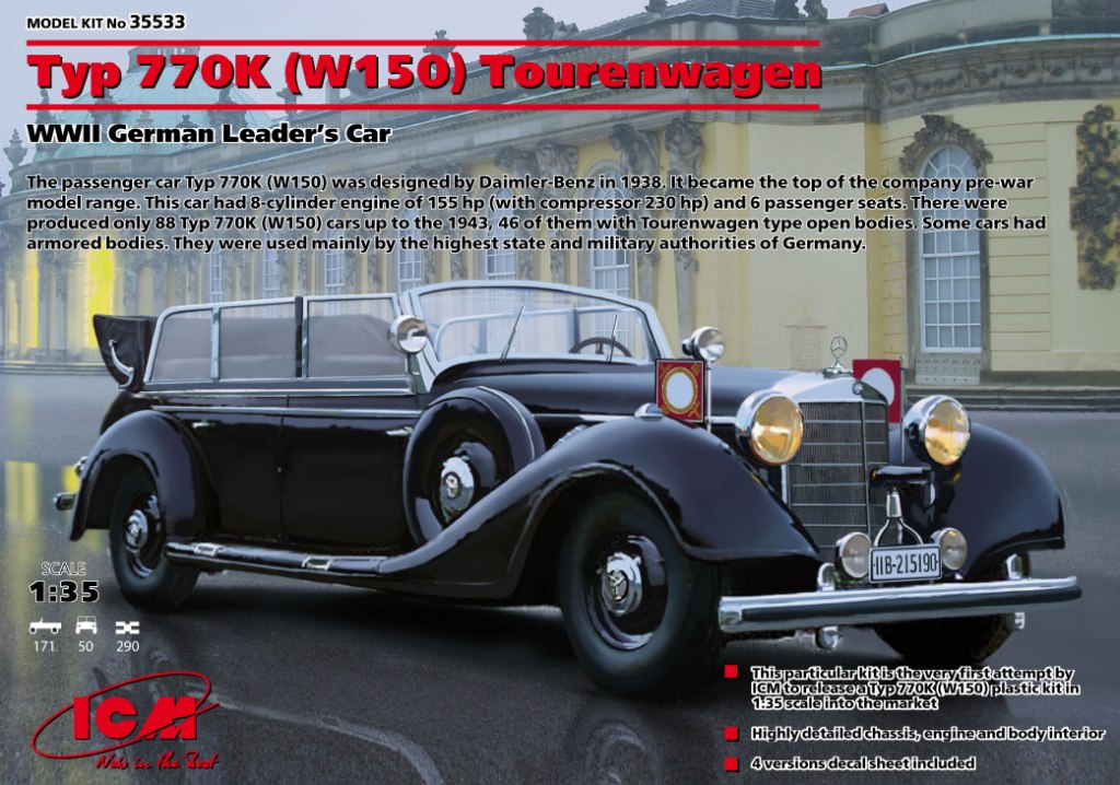 ICM 1/35 Typ 770K (W150) Tourenwagen, WWII German Leader's Car - Hobby Sense