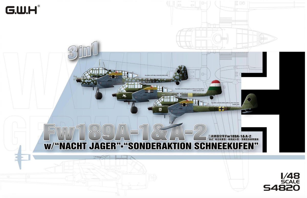 1/48 WWII German Fw 189A1 & A2 w/ Nacht Jager & Sonderaktion Schneekufen 3 in 1 - Hobby Sense