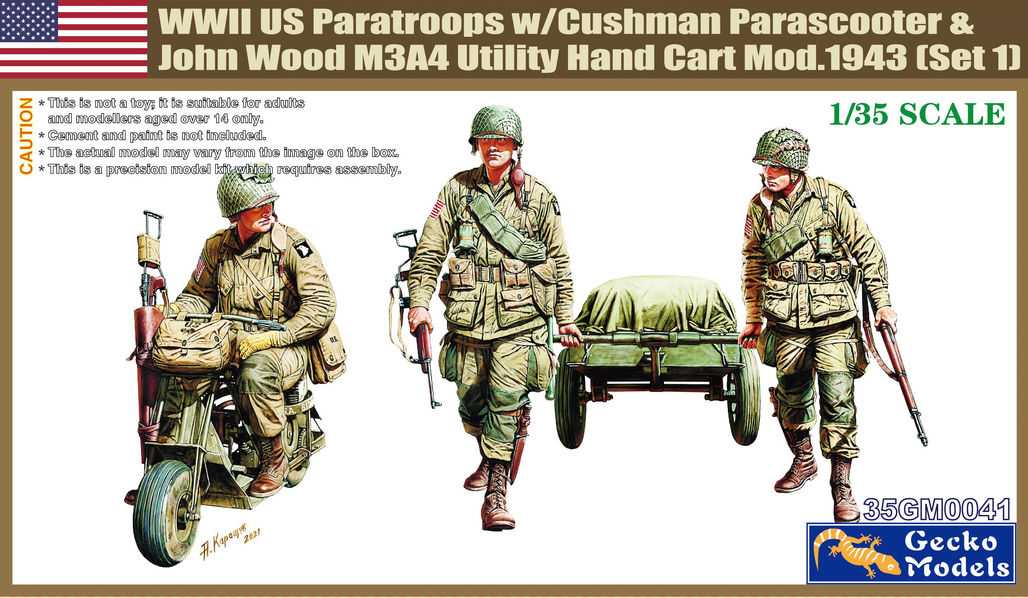 1/35 M53 Scooter Cushman w/John Wood M3A4 Utility Hand Cart Mod.1943 & US Paratroops (Set 1) - Hobby Sense