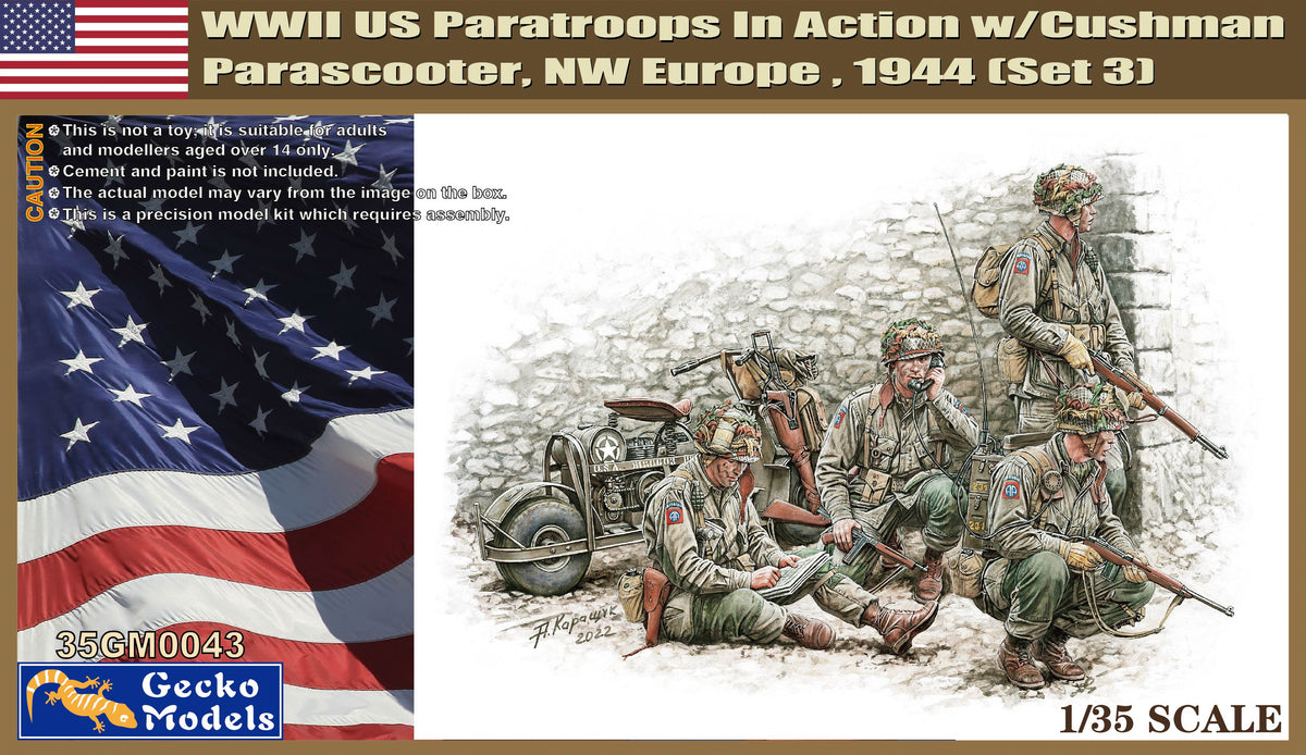 1/35 WWII US Paratroops in Action w/Cushman Parascooter NW Europe, 1944 (Set 3) - Hobby Sense