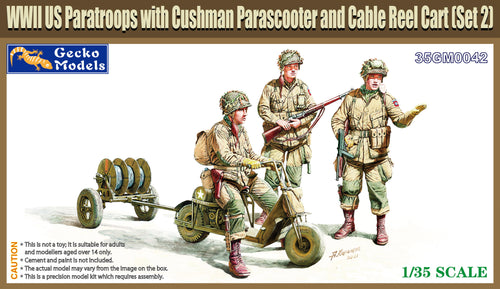 1/35 WWII US Paratroops with Cushman Parascooter and Cable Reel Cart (Set 2)