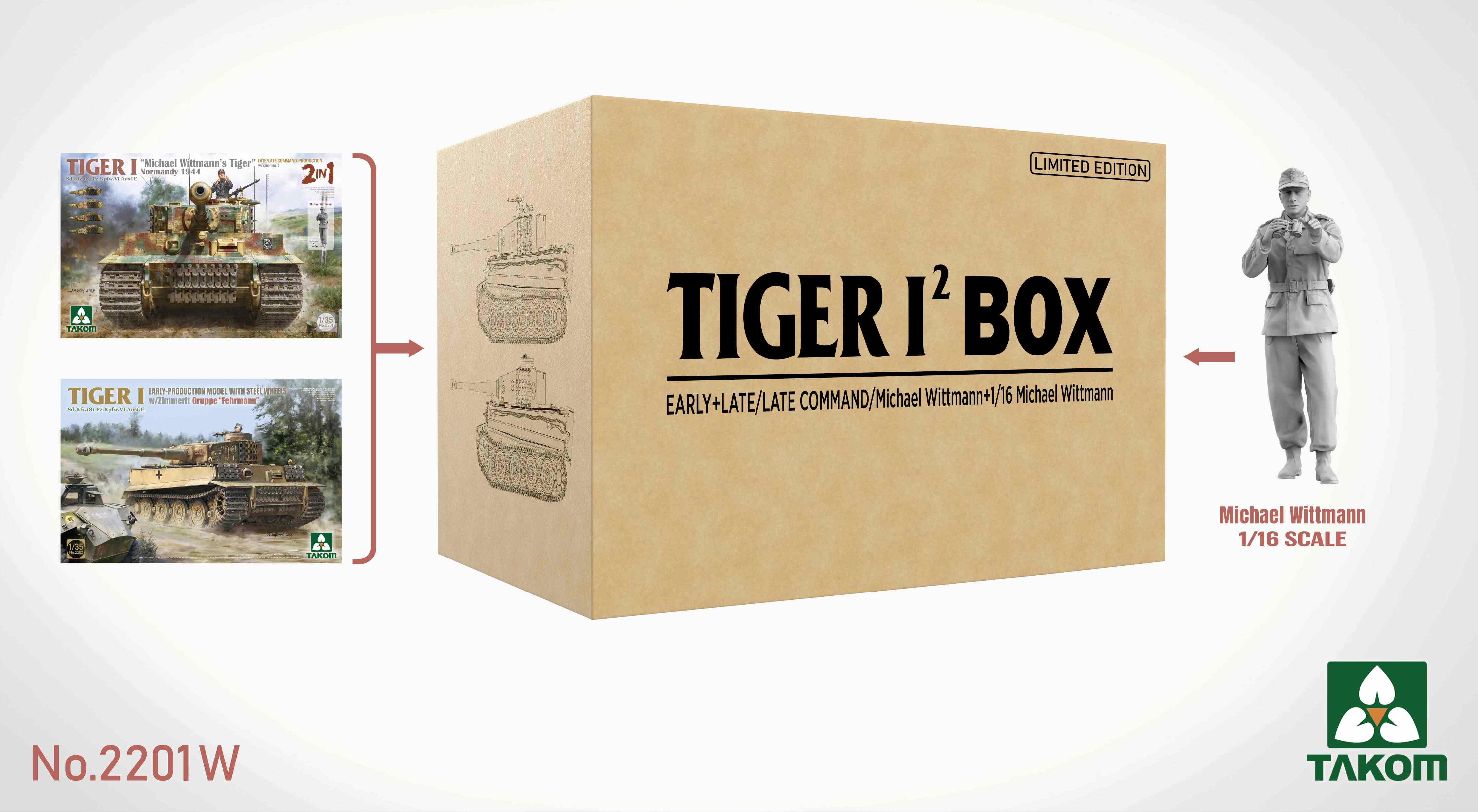 1/35 Double Tiger I Box (Early + Late/ Late Command/ Michael Wittmann + 1/16 Michael Wittmann figure) - Hobby Sense