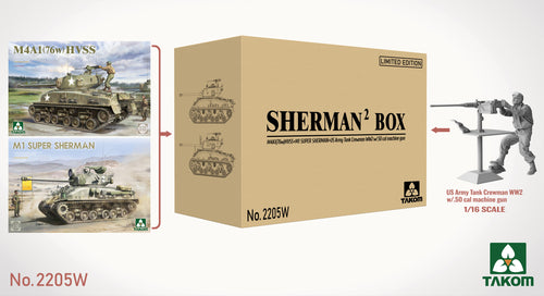 1/35 Sherman² Box M4A1(76W) HVSS & M1 Super Sherman & US Army Tank Crewman WW2 w/.50 cal machine gun - Hobby Sense