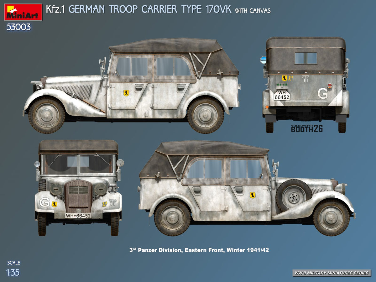 Miniart 1/35 Kfz.1 German Troop Carrier Type 170VK with Canvas