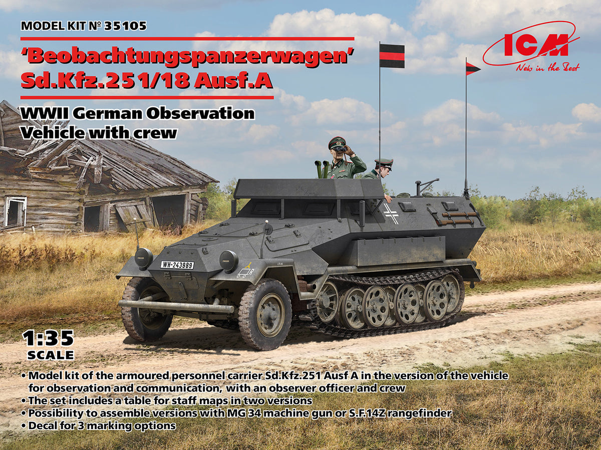1/35 Beobachtungspanzerwagen Sd.Kfz.251/18 Ausf.A, WWII German Observation Vehicle with crew - Hobby Sense