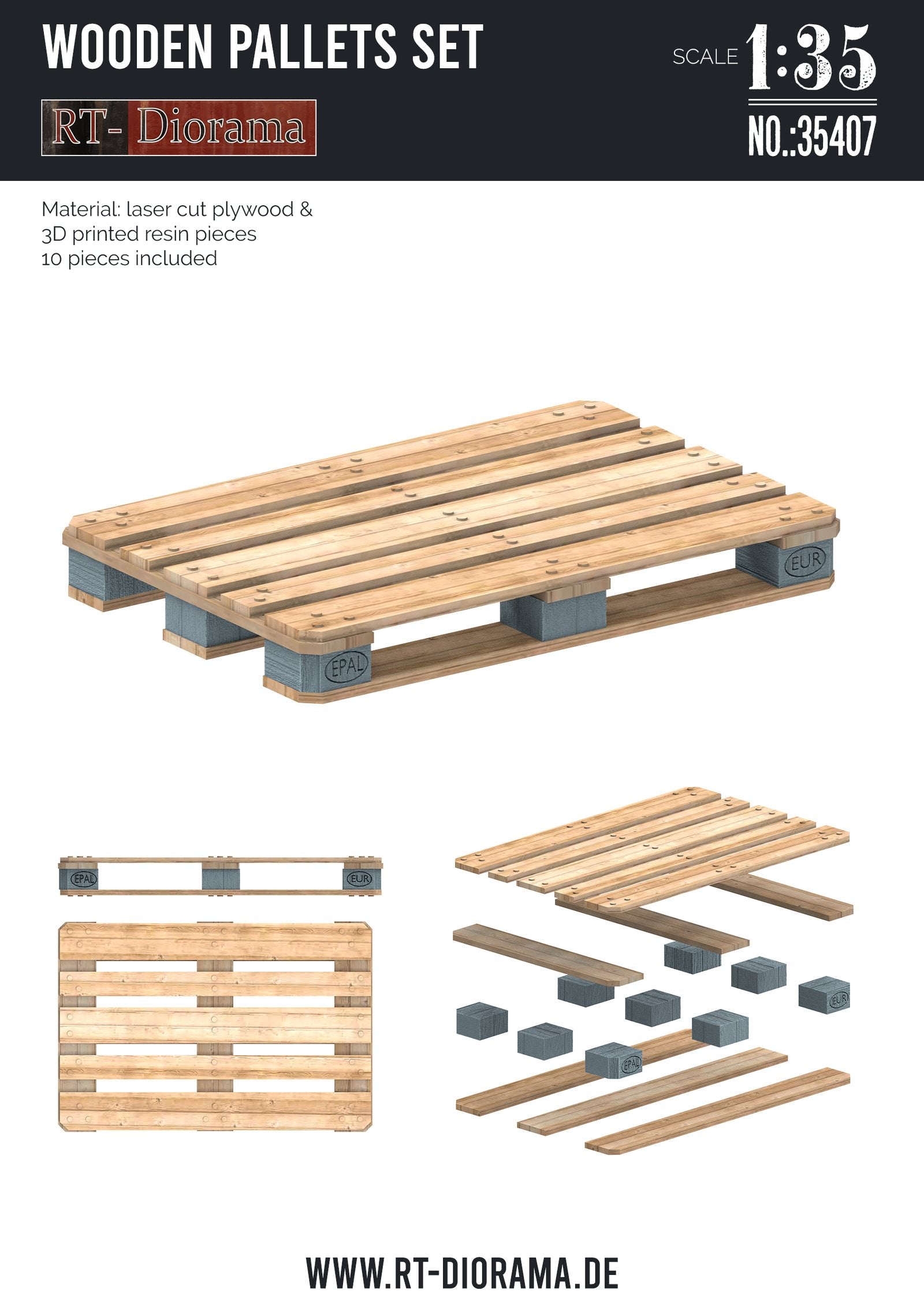 RT Diorama 1/35 Wooden Pallets Set (10pcs.) - Hobby Sense