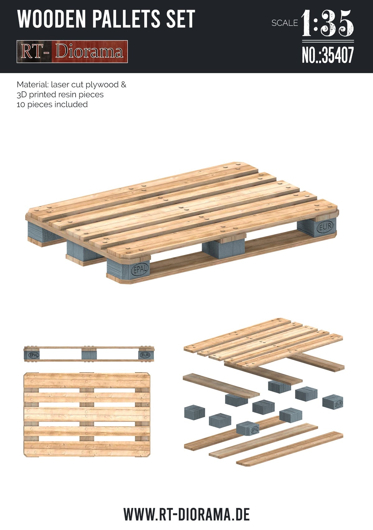RT Diorama 1/35 Wooden Pallets Set (10pcs.) - Hobby Sense