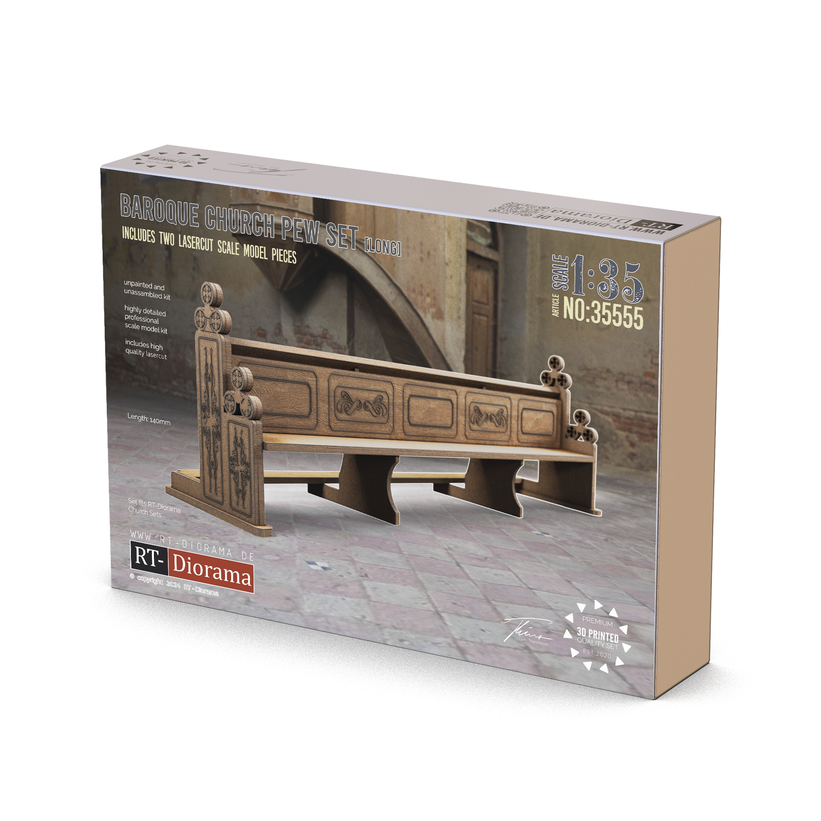 RT Diorama 1/35 Baroque Church Pew Set, Long (2 pieces) - Hobby Sense