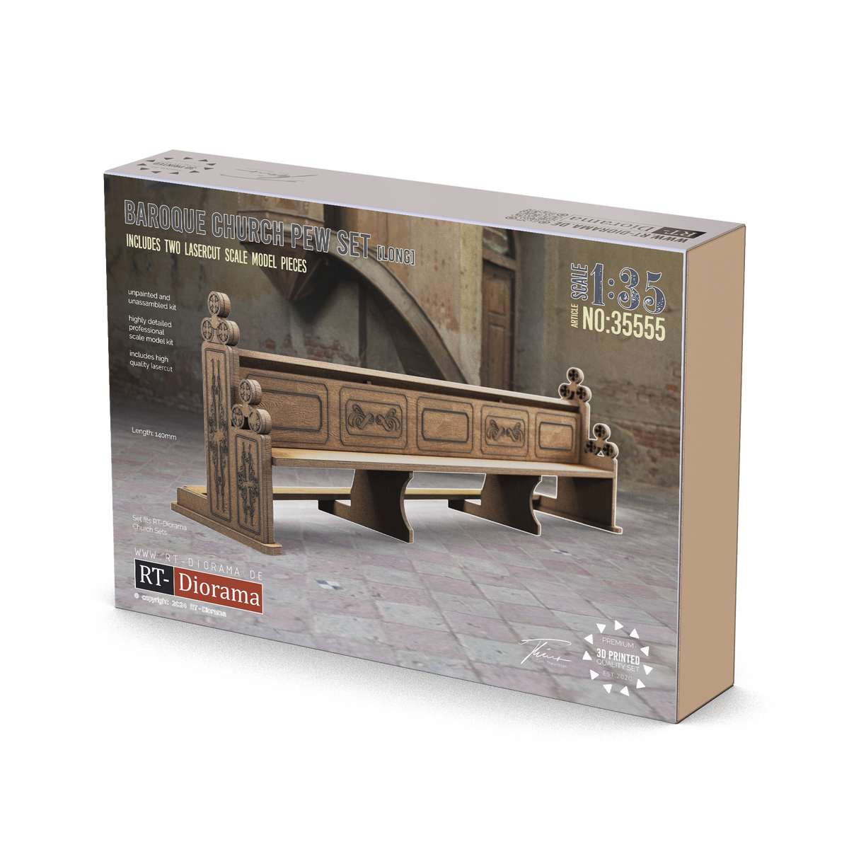 RT Diorama 1/35 Baroque Church Pew Set, Long (2 pieces) - Hobby Sense