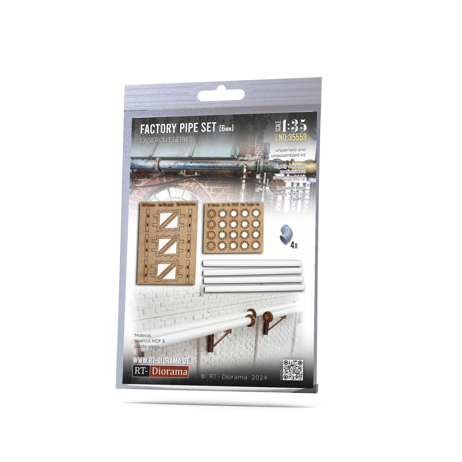 RT Diorama 1/35 Factory Pipe Set 6mm (4x 10cm) & 4 Elbows - Hobby Sense
