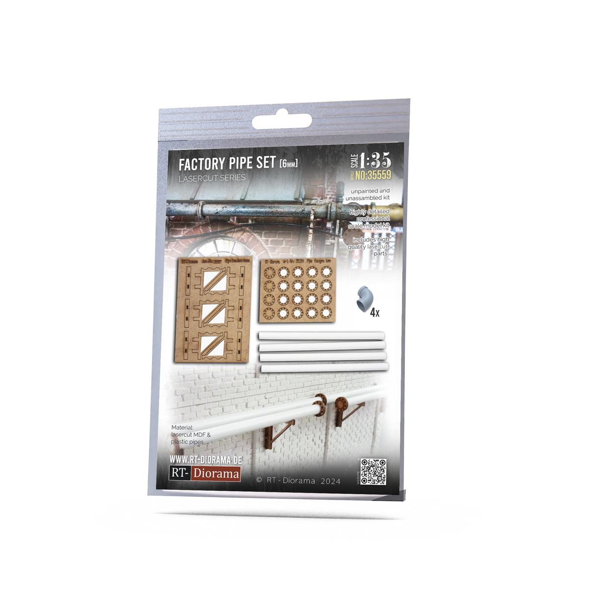 RT Diorama 1/35 Factory Pipe Set 6mm (4x 10cm) & 4 Elbows - Hobby Sense