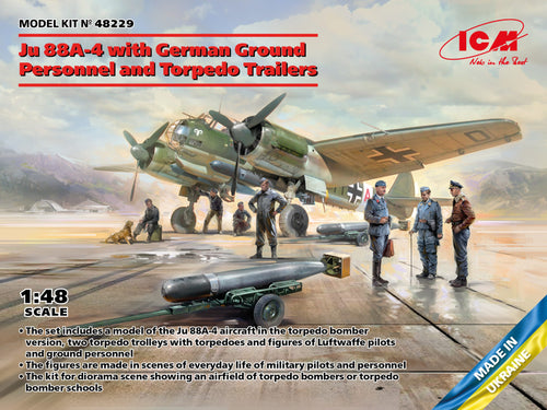 1/48 Junker Ju 88A-4 with German Ground Personnel and Torpedo Trailers - Hobby Sense