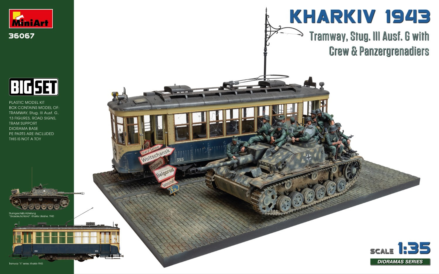 1/35 Kharkiv 1943: Tram & Stug. III Ausf. G w/Crew. Big Set - Hobby Sense