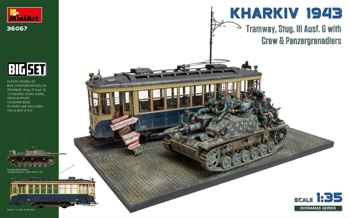 1/35 Kharkiv 1943: Tram & Stug. III Ausf. G w/Crew. Big Set - Hobby Sense