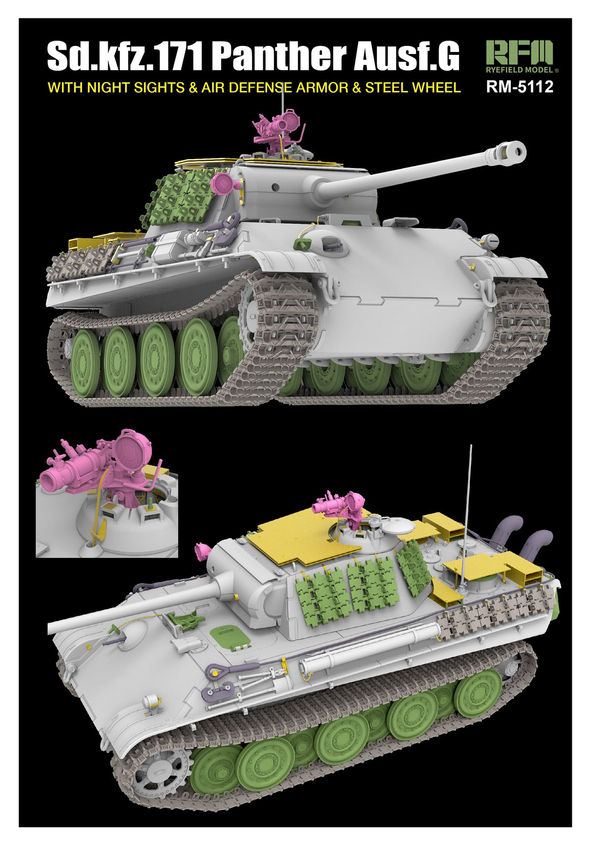 1/35 Sd.Kfz.171 Panther G w/Night Sights and Air Defense Armor & Steel Wheel - Hobby Sense