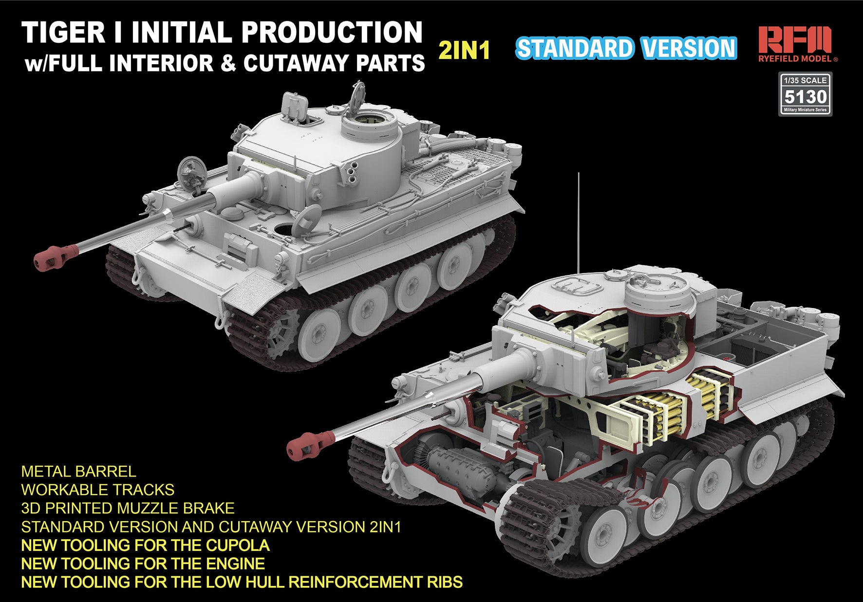1/35 Pz.Kpfw. VI Ausf. E Tiger I Initial Production Standard Edition w/Full Interior & Cutaway Parts - Hobby Sense