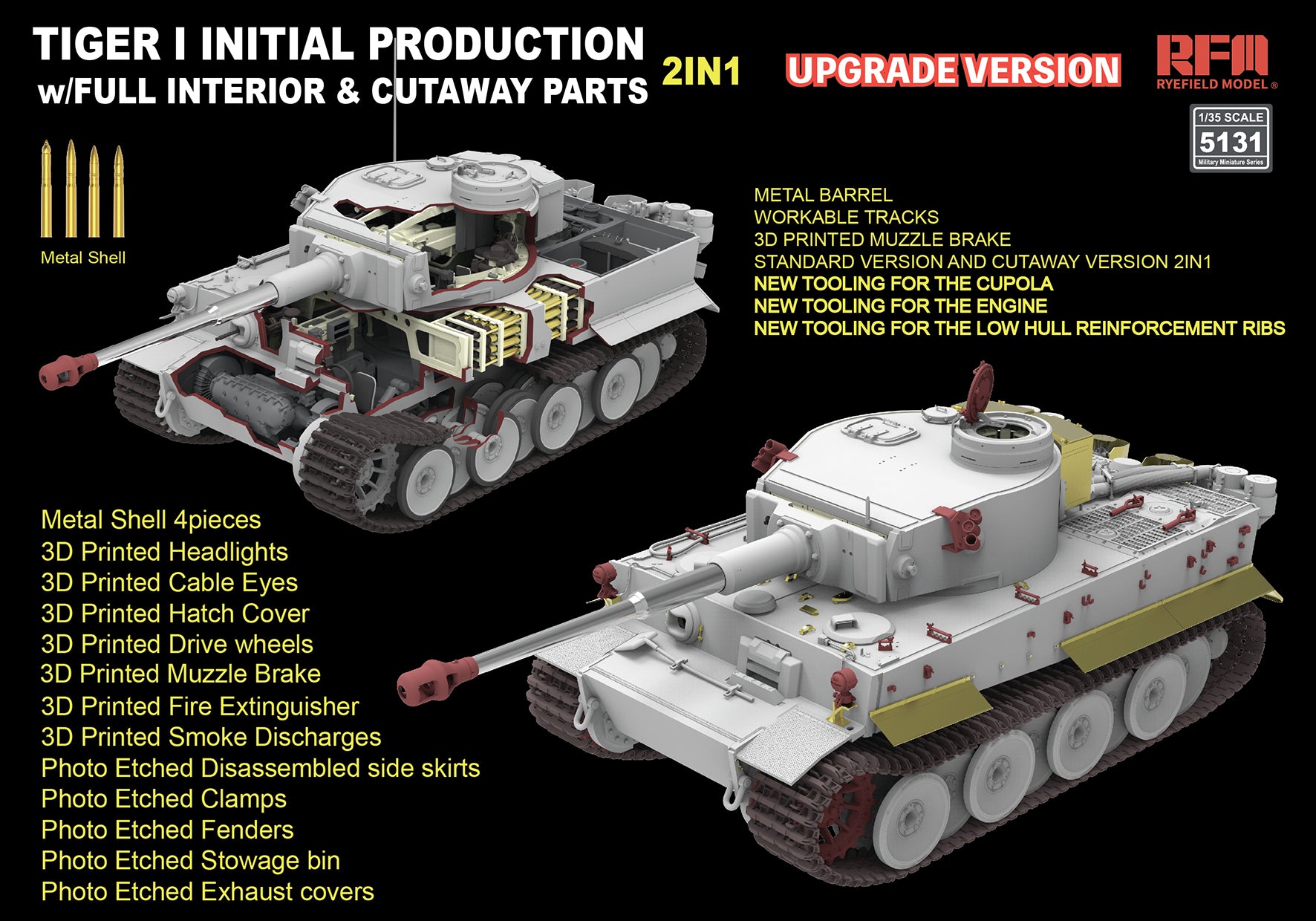 1/35 Pz.Kpfw. VI Ausf. E Tiger I Initial Production Upgrade Edition w/Full Interior & Cutaway Parts - Hobby Sense