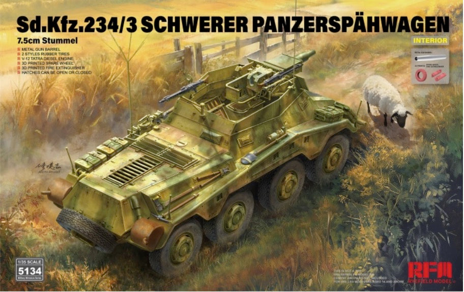 1/35 Sd.Kfz. 234/3 Schwerer Panzerspahwagen 7.5cm Stummel w/interior - Hobby Sense
