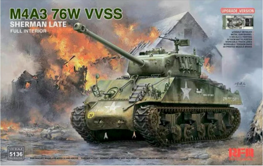 1/35 M4A3 Sherman 76W VVSS Late w/Interior, Upgrade Version - Hobby Sense