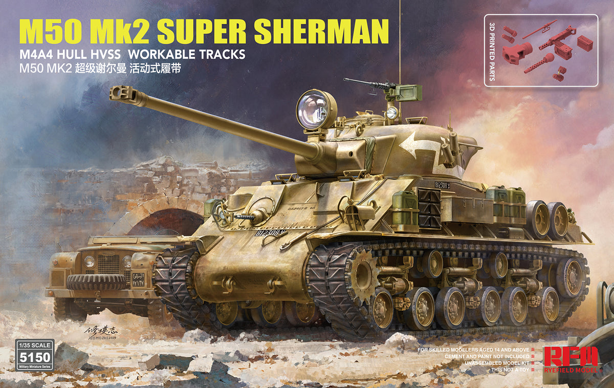 Rye Field 1/35 M50 Mk2 Super Sherman (M4A4 Hull HVSS), Standard Ver. - Hobby Sense