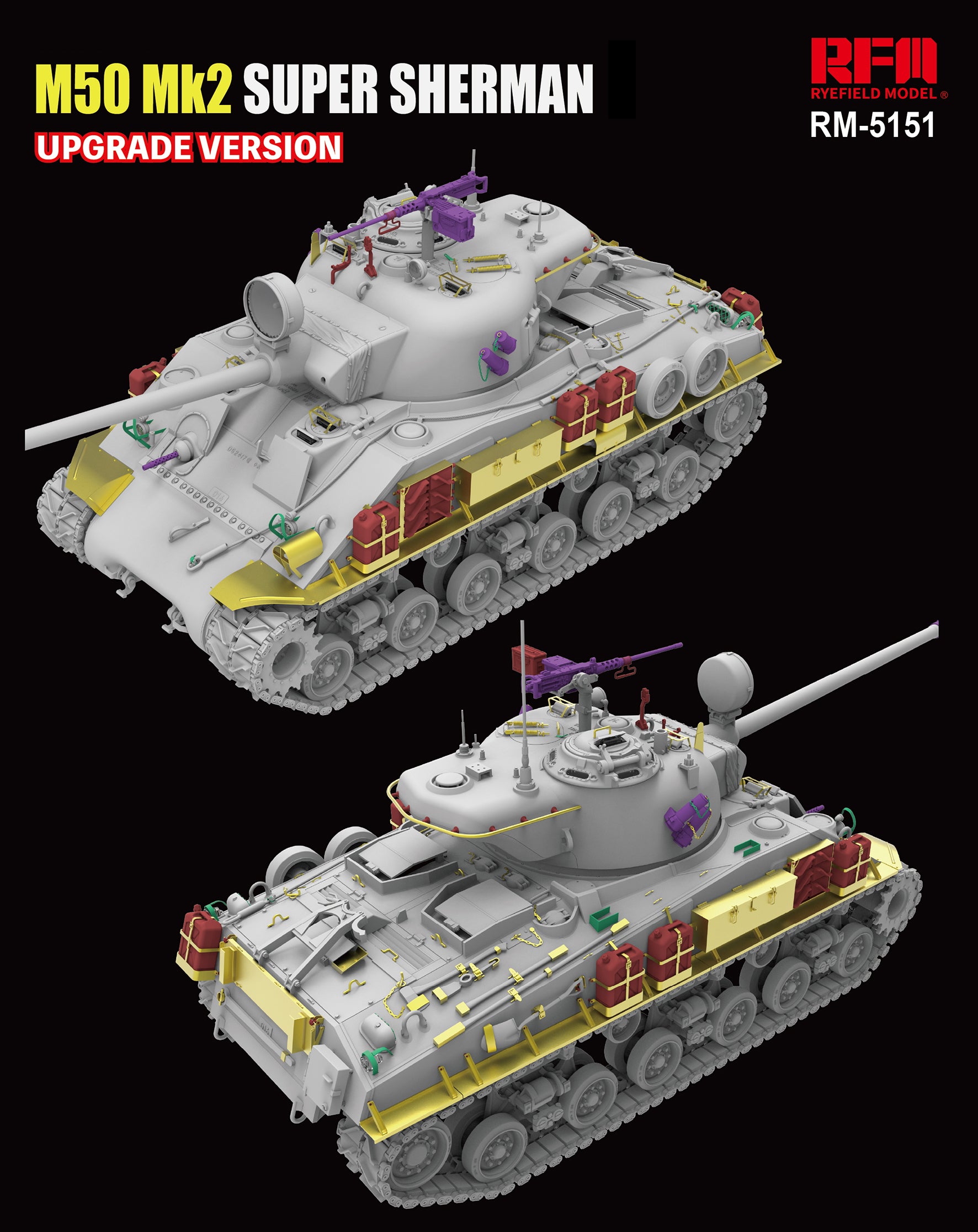 Rye Field 1/35 M50 Mk2 Super Sherman (M4A4 Hull HVSS) Upgrade Ver. - Hobby Sense