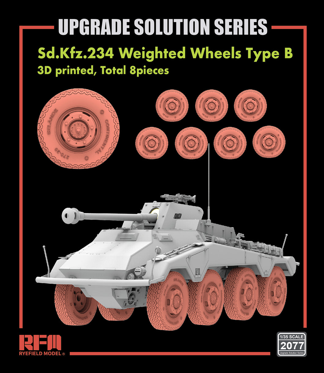 1/35 Sd.Kfz.234/4 3D Printed Wheels Type B 8 Pieces - Hobby Sense