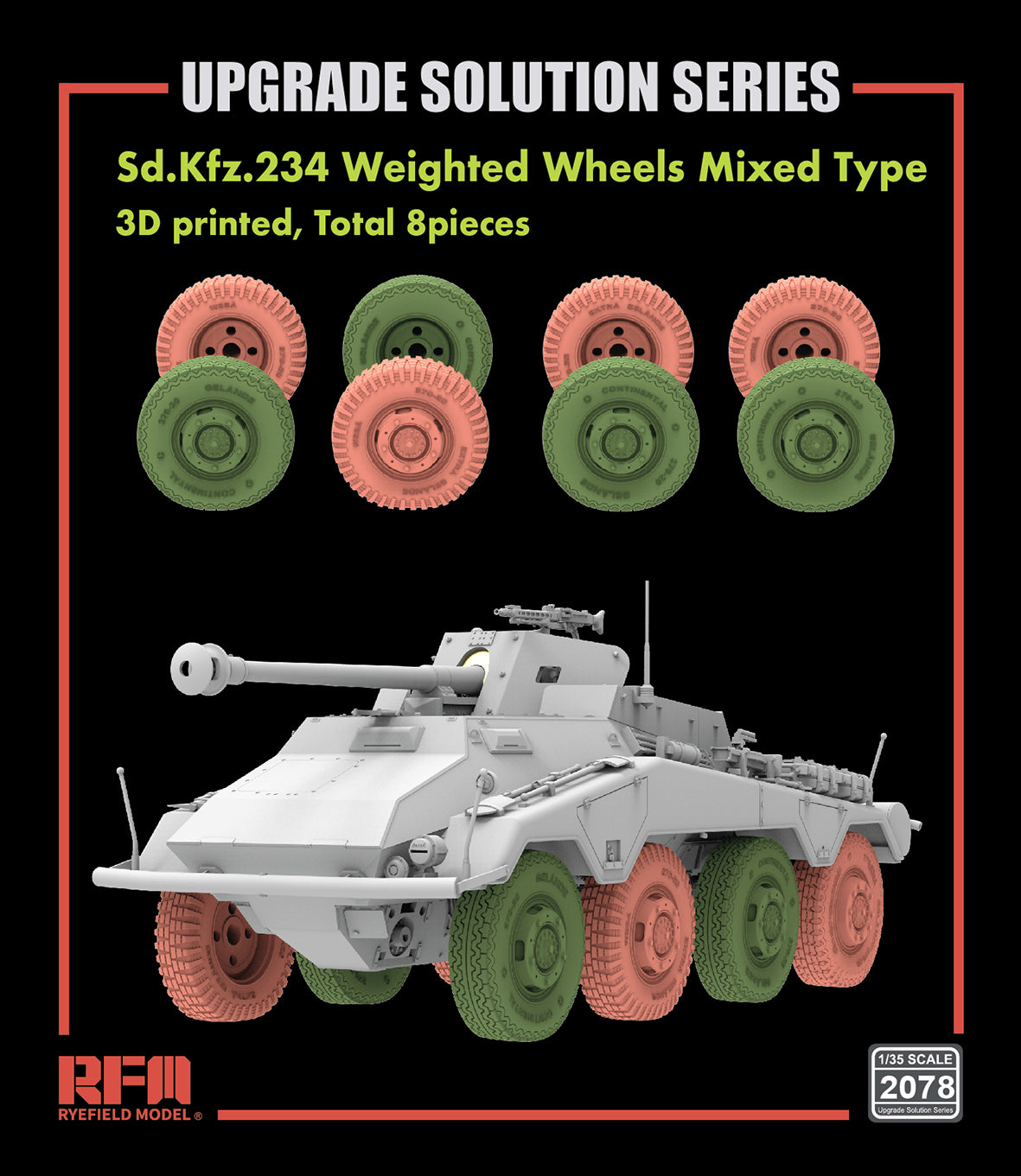 1/35 Sd.Kfz.234/4 3D Printed Wheels Type A & B 4 Pieces Each - Hobby Sense