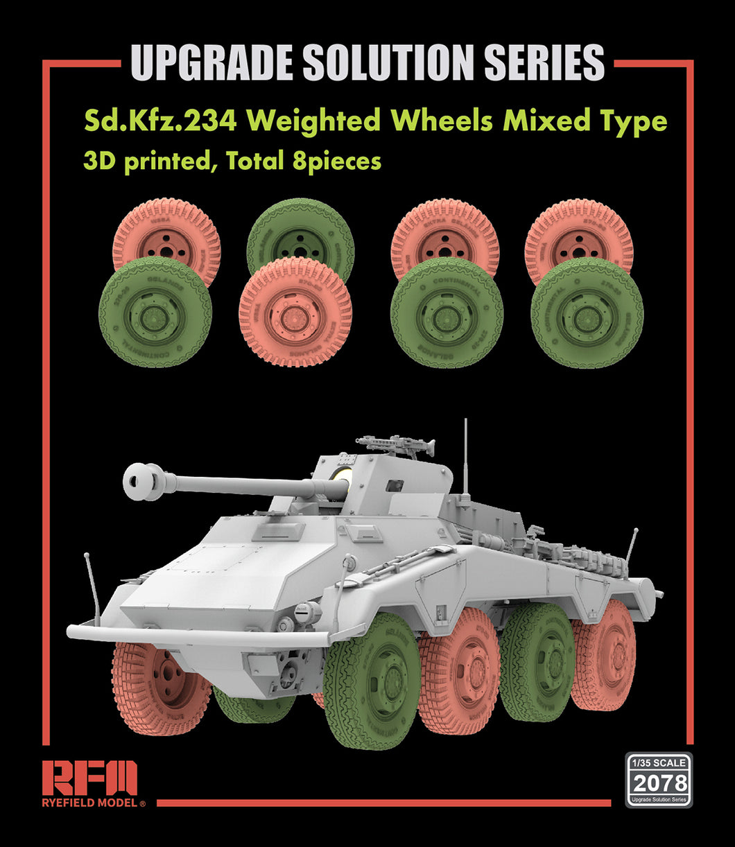 1/35 Sd.Kfz.234/4 3D Printed Wheels Type A & B 4 Pieces Each - Hobby Sense