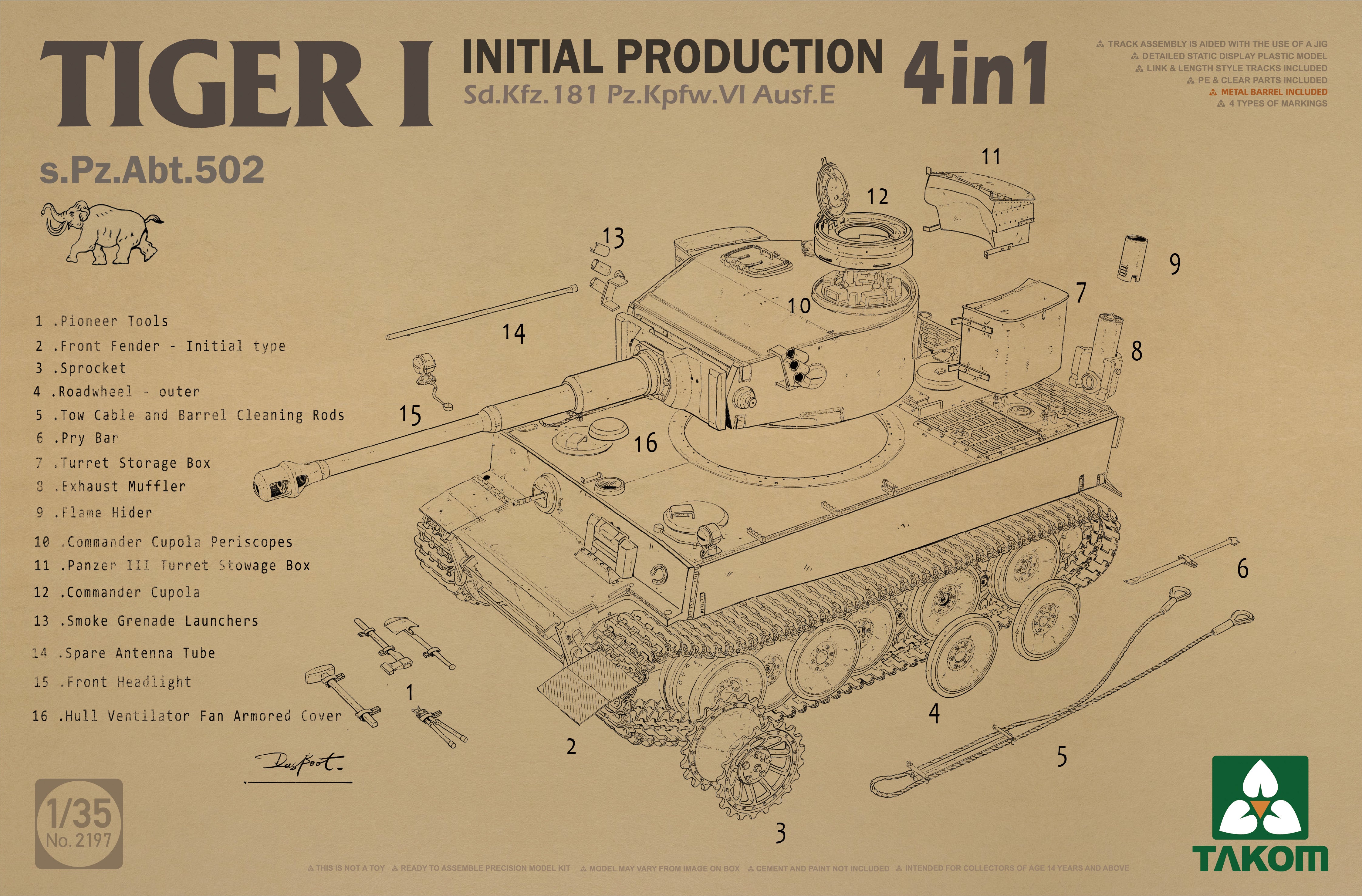 Takom 1/35 Tiger I Initial Production 4 in 1 Sd.Kfz.181 Pz.Kpfw. VI Ausf E - Hobby Sense
