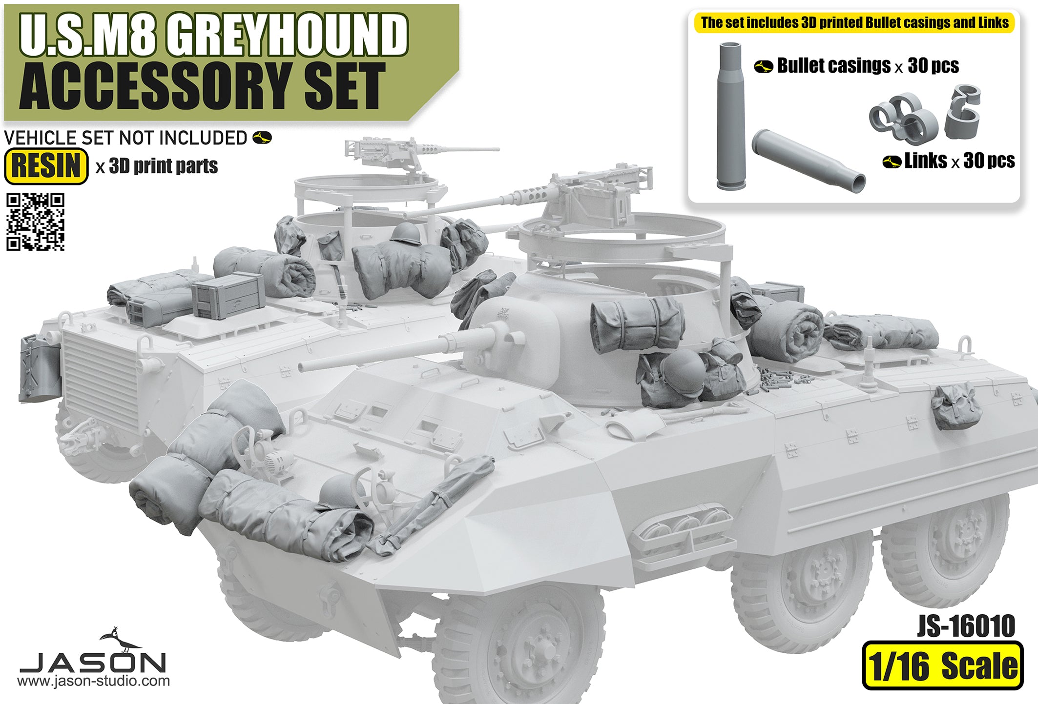 1/16 U.S. M8 Greyhound Accessory Set, RESIN+3D, Vehicle NOT Included - Hobby Sense