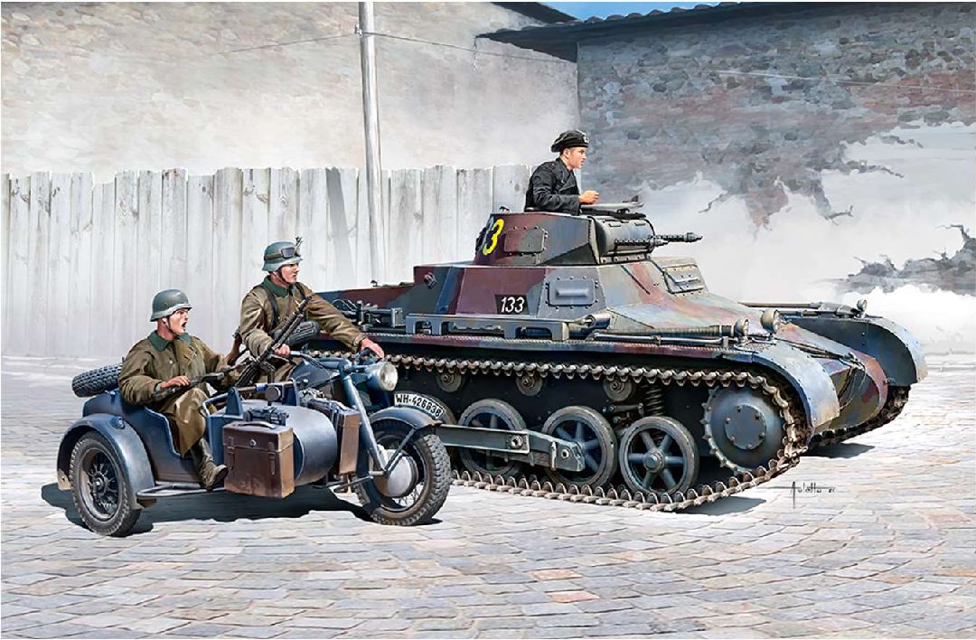 1/35 German Panzer I Ausf. B & Motorcycle - Hobby Sense